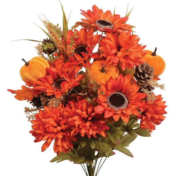 Mixed Sunflower, Ball Mum, Pumpkin & Cone Bush x24, 23" Orange | Pioneer Wholesale Everyday Mixed Flower Bushes