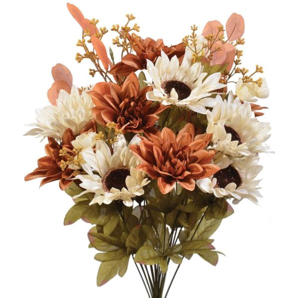 Mixed Sunflower & Dahlia Bush x18, 21" Beige | Pioneer Wholesale Everyday Mixed Flower Bushes