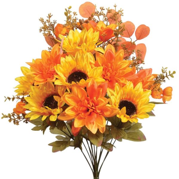 Mixed Sunflower & Dahlia Bush x18, 21" Orange/Yellow | Pioneer Wholesale Everyday Mixed Flower Bushes