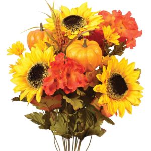 Mixed Sunflower & Pumpkin Bush x14, 21" Orange/Yellow | Pioneer Wholesale Everyday Mixed Flower Bushes