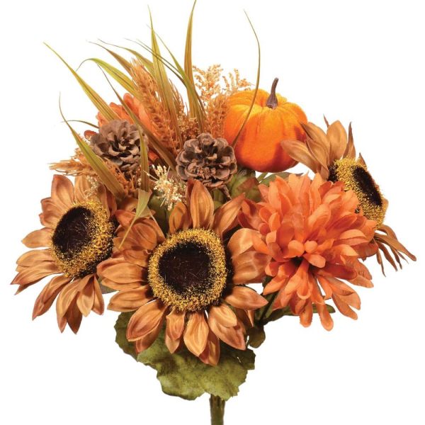 Mixed Sunflower, Pumpkin, Mum & Pine Cone Bush x14, 16" Copper | Pioneer Wholesale Everyday Mixed Flower Bushes