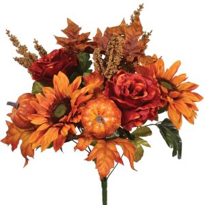 Mixed Sunflower, Rose, Pumpkin & Berry Bush x12, 20" Rust/Orange | Pioneer Wholesale Everyday Mixed Flower Bushes