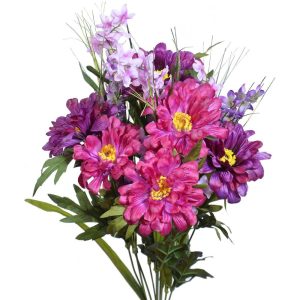 Mixed Zinnia & Bell Flower Bush x12, 20" Purple/Orchid | Pioneer Wholesale Everyday Mixed Flower Bushes