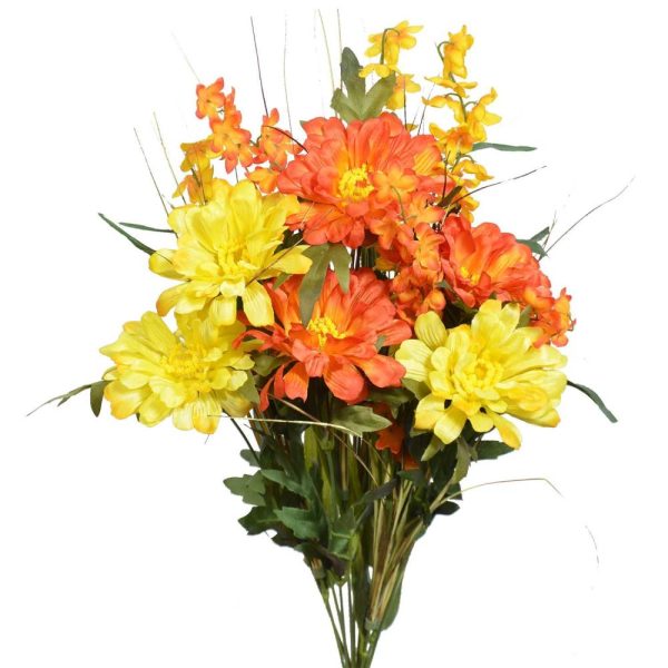 Mixed Zinnia & Bell Flower Bush x12, 20" Yellow/Orange | Pioneer Wholesale Everyday Mixed Flower Bushes