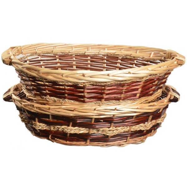 Oval Mixed Weave Willow & Rope Basket 19" w/Side Handles, *Must Buy 2 Asst* | Pioneer Wholesale No Liner