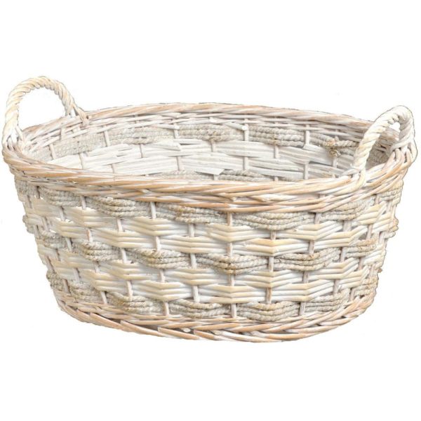 Oval Rope & Willow "Living Garden" Basket 17.5" Whitewash | Pioneer Wholesale No Liner