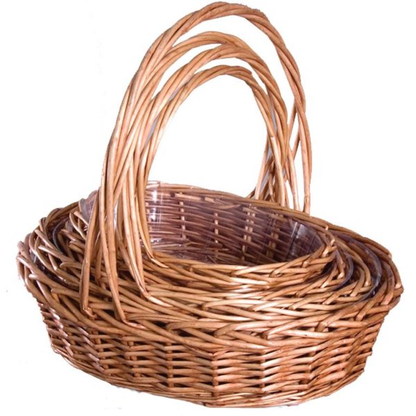 Oval Split Willow Basket Set of 4 w/Liners – Brown Stained Brown Stained | Pioneer Wholesale Split Willow