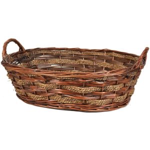 Oval Split Willow & Rope Basket w/Side Handles 20" Brown Stained | Pioneer Wholesale No Liner