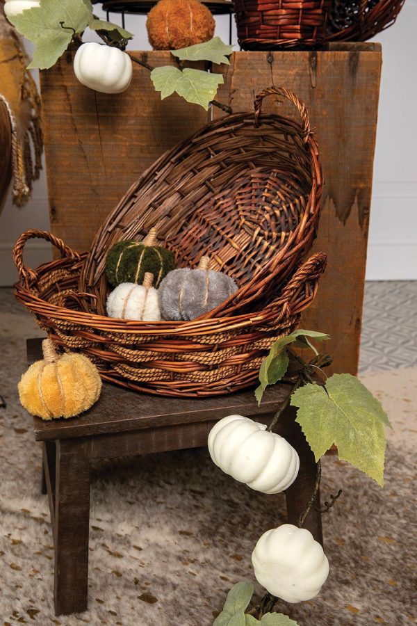 Oval Split Willow & Rope Basket w/Side Handles 20" Brown Stained | Pioneer Wholesale No Liner