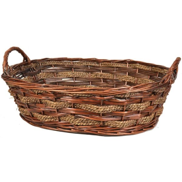 Oval Split Willow & Rope Basket w/Side Handles 24" Brown Stained | Pioneer Wholesale Single Baskets