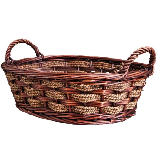 Oval Split Willow & Rope Basket 16" Brown Stained | Pioneer Wholesale Split Willow