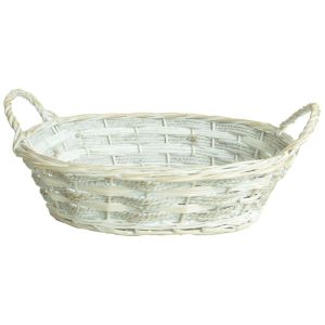 Oval Split Willow & Rope Basket 16" Whitewash | Pioneer Wholesale Oval