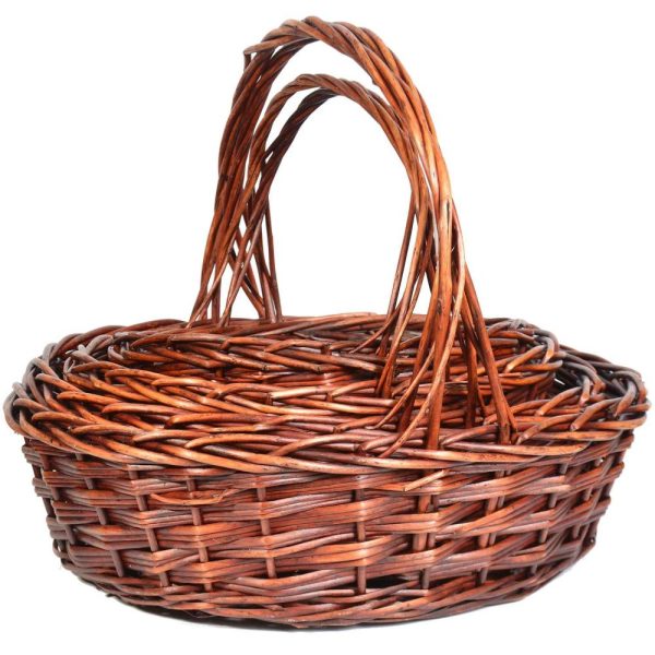 Oval Triple Weave Split Willow Basket, Set of 4 w/Liners – Brown Stained Brown Stained | Pioneer Wholesale Oval