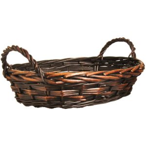 Oval Triple Weave Split Willow Basket w/Side Handles 14.5” – Brown Stained Brown Stained | Pioneer Wholesale Oval