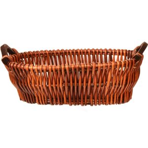 Oval Vertical Weave Full Willow Basket w/Side Handles 14" Brown Stained | Pioneer Wholesale Full Willow