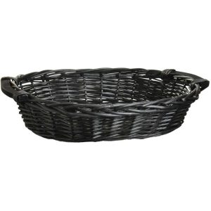 Oval Willow Tray Basket w/Wooden Handles 15.5" Black Stained | Pioneer Wholesale No Liner