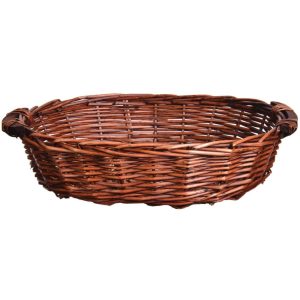 Oval Willow Tray Basket w/Wooden Handles 15.5" Brown Stained | Pioneer Wholesale No Liner