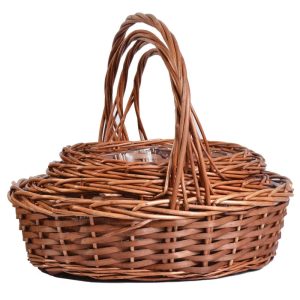 Oval Woodchip Basket Set of 4 w/Liners – Brown Stained Brown Stained | Pioneer Wholesale Oval