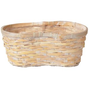 Peanut Rattan Basket w/Sewn-In Liner 14.5" Whitewash | Pioneer Wholesale Pot Covers