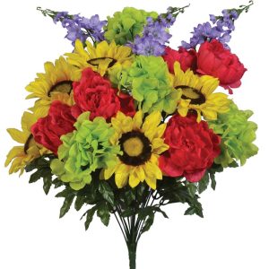 Peony, Sunflower, Delphinium & Hydrangea Bush x18, 24" Beauty/Ylw/Grn/Pur | Pioneer Wholesale Everyday Mixed Flower Bushes