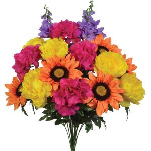 Peony, Sunflower, Delphinium & Hydrangea Bush x18, 24" Ylw/Org/Beauty/Pur | Pioneer Wholesale Everyday Mixed Flower Bushes