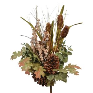 Premium Mixed Maple Leaf, Eucalyptus, Berries & Cone Drop-In 21"- Green Mix | Pioneer Wholesale Premium Mixed Flower Bushes