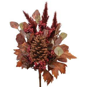 Premium Mixed Maple Leaf & Berry Drop-In 19" Red/Brown | Pioneer Wholesale Premium Mixed Flower Bushes