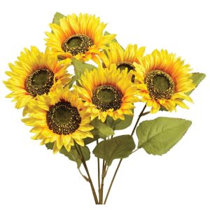 Premium Satin Sunflower Bush x6, 19" Gold/Yellow | Pioneer Wholesale Single Variety Flower Bushes