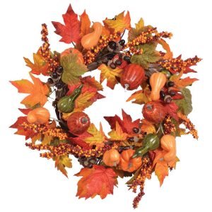 Pumpkin, Berry, Acorn & Maple Wreath 22" Fall Mix | Pioneer Wholesale Wreaths