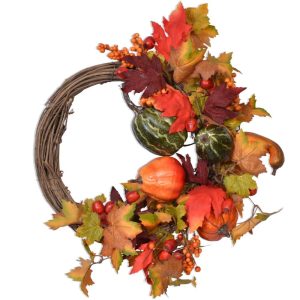 Pumpkin, Berry & Maple Half Wreath 18" Orange Mix | Pioneer Wholesale Wreaths