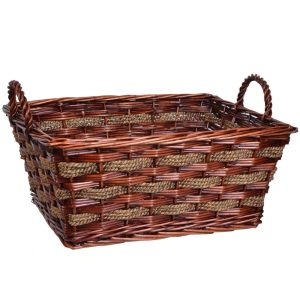 Rectangle Rope & Full Willow "Living Garden" Basket 17.5" Brown Stained | Pioneer Wholesale Full Willow