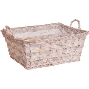 Rectangle Rope & Split Willow "Living Garden" Basket 17.5" Whitewash | Pioneer Wholesale Single Baskets