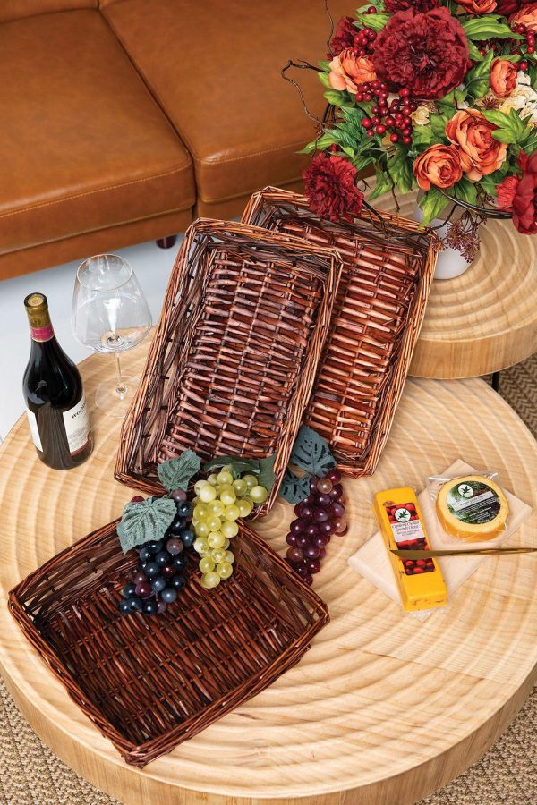 Rectangle Triple Weave Split Willow Tray Basket 12" Brown Stained | Pioneer Wholesale Single Baskets