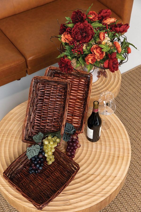 Rectangle Triple Weave Split Willow Tray Basket 12" Brown Stained | Pioneer Wholesale Single Baskets