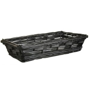 Rectangle Triple Weave Split Willow Tray Basket 15" Black Stained | Pioneer Wholesale Single Baskets