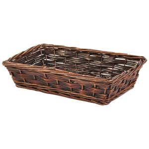 Rectangle Triple Weave Split Willow Tray Basket 15" Brown Stained | Pioneer Wholesale Rectangle