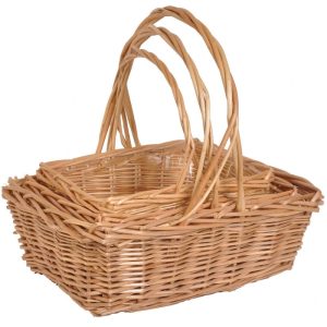 Rectangle Willow Basket Set of 3 w/Liners – Natural Natural | Pioneer Wholesale Full Willow