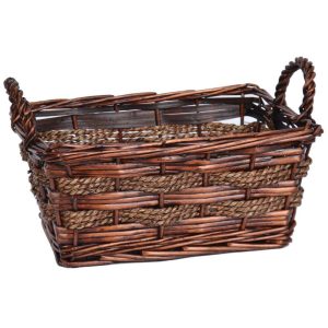 Rectangular Rope & Split Willow Basket 12" Brown Stained | Pioneer Wholesale Rectangle