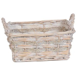 Rectangular Rope & Split Willow Basket 12" Whitewash | Pioneer Wholesale Single Baskets