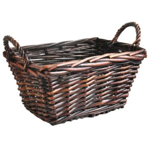 Rectangular Split Willow Basket w/Side Handles 12" Brown Stained | Pioneer Wholesale Split Willow