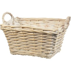 Rectangular Split Willow Basket w/Side Handles 12" Whitewash | Pioneer Wholesale Single Baskets