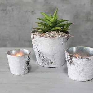 Round Birch Galvanized Planter 5" White | Pioneer Wholesale Wooden Containers