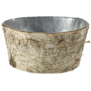 Round Birch Galvanized Planter 8×3.5" Natural | Pioneer Wholesale Metal Containers