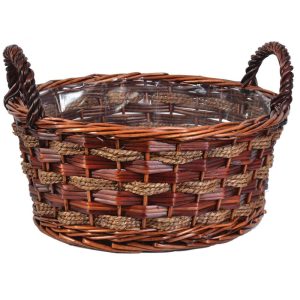 Round Rope & Willow "Living Garden" Basket w/Liner 12×4.5" Brown Stained | Pioneer Wholesale Split Willow