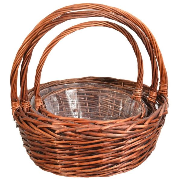 Round Split Willow Basket w/Handle, Set of 3 w/Liners – Stained Stained | Pioneer Wholesale Split Willow