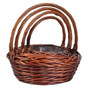 Round Split Willow Basket w/Handle, Set of 4 w/Liners – Brown Stained Brown Stained | Pioneer Wholesale Split Willow