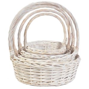 Round Split Willow Basket w/Handle, Set of 4 w/Liners – Whitewash Whitewash | Pioneer Wholesale Round