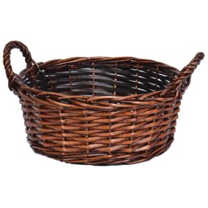 Round Split Willow Basket w/Side Handles 12” – Brown Stained Brown Stained | Pioneer Wholesale Round