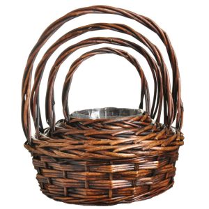 Round Triple Weave Basket w/Top Handles & Liners, Set of 4 – Brown Stained Brown Stained | Pioneer Wholesale Split Willow