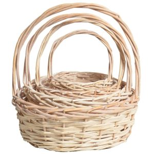 Round Triple Weave Split Willow Baskets w/Liners, Set of 4 – Whitewash Whitewash | Pioneer Wholesale Plastic Liners